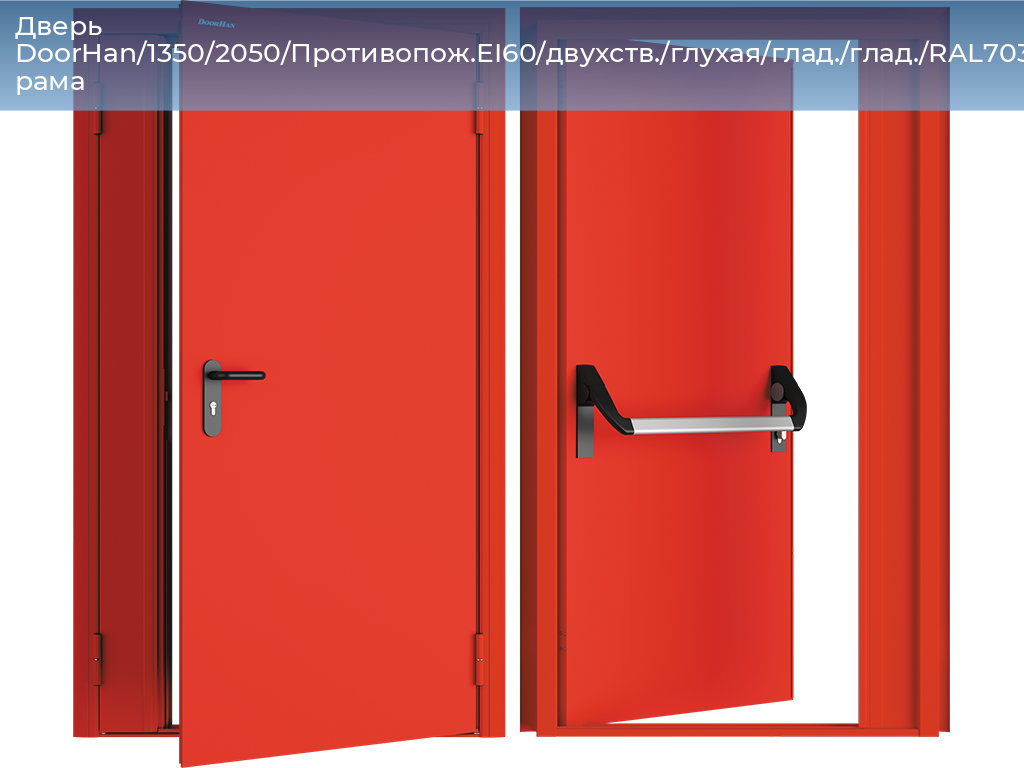 Дверь DoorHan/1350/2050/Противопож.EI60/двухств./глухая/глад./глад./RAL7035/прав./угл. рама, 