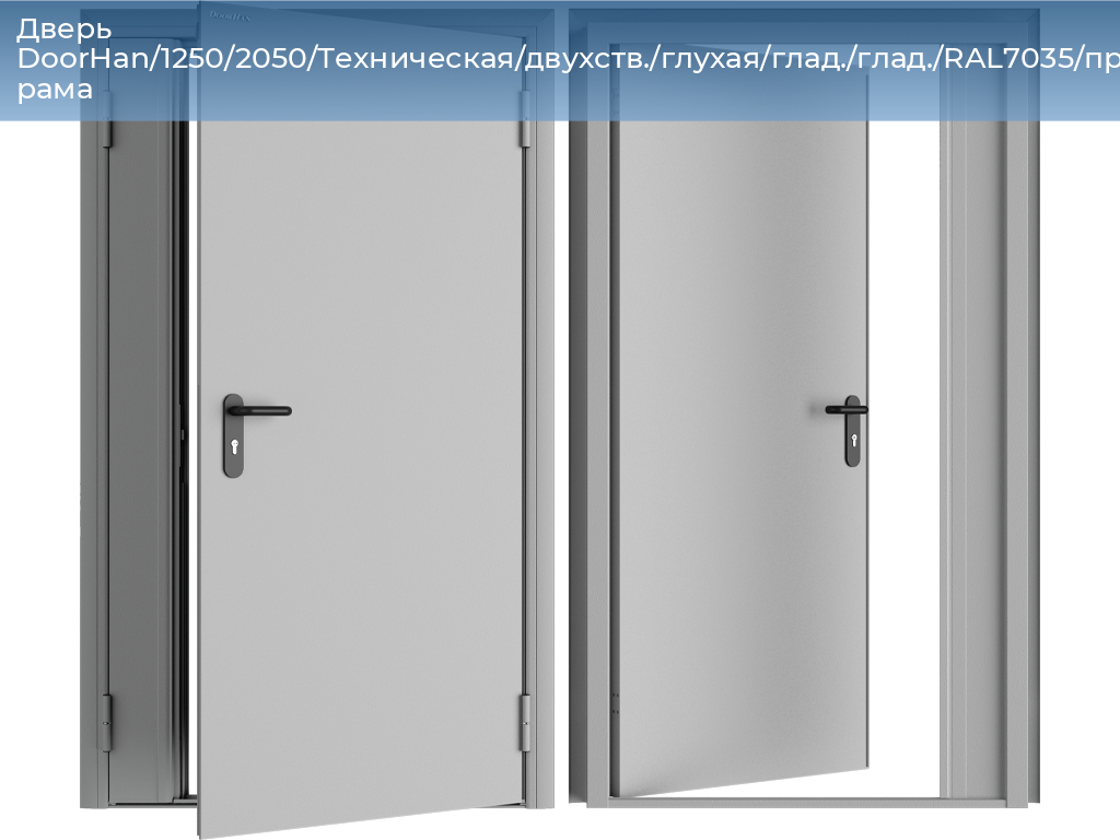 Дверь DoorHan/1250/2050/Техническая/двухств./глухая/глад./глад./RAL7035/прав./угл. рама, 