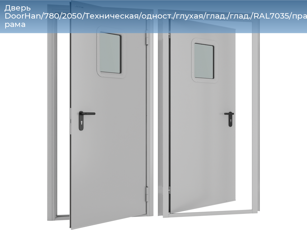 Дверь DoorHan/780/2050/Техническая/одност./глухая/глад./глад./RAL7035/прав./угл. рама, 